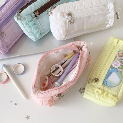 Transparent Window Pencil Case Large Capacity Badge Display Pen Bag Multi-functional Storage Stationery Storage Pouch