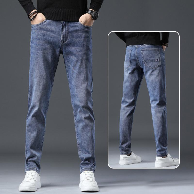 Spring And Autumn Winter New Men'S Plush/Regular Jeans Slimming Straight Stretch Business Versatile Long Pants