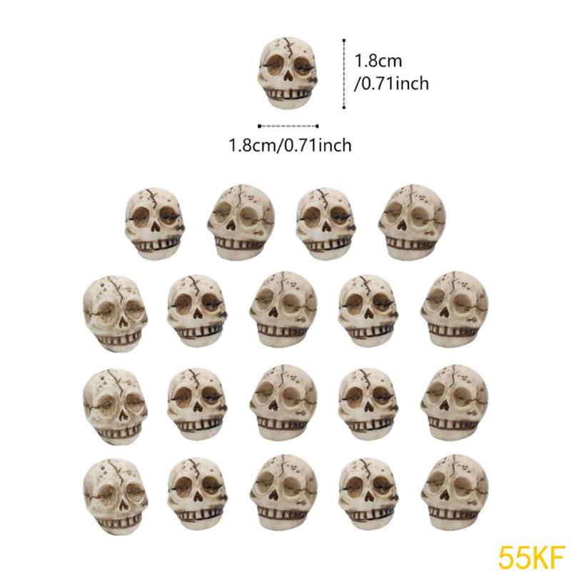 55KF Mini Skull Ornaments Pack of 20 Resin Miniature for Seasonal Displays
