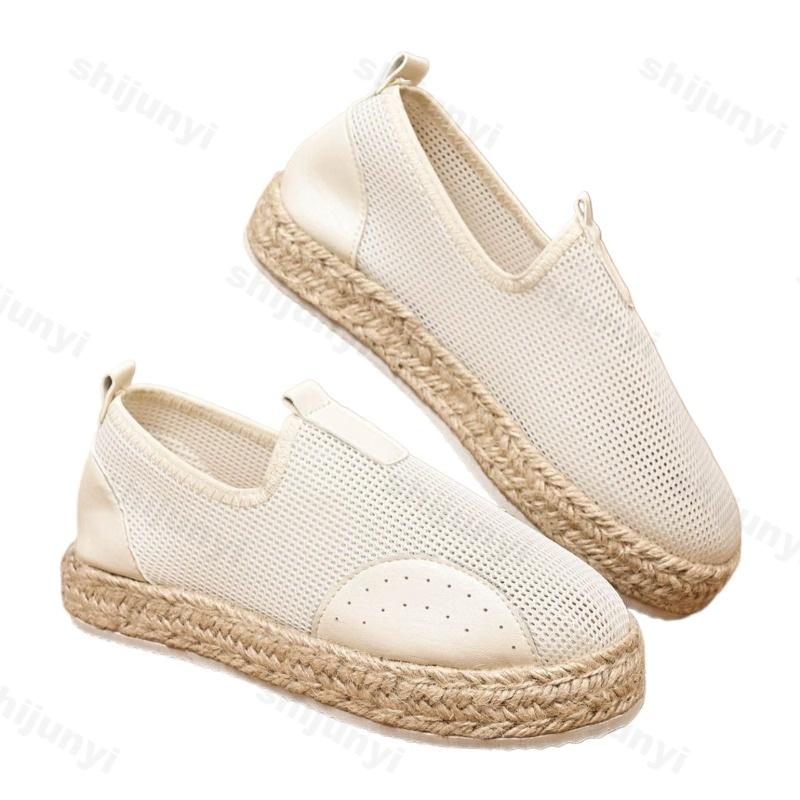 Fashion Fashion Shallow Mouth Casual Shoes Women's 2025 Summer New Mesh Hollow Breathable Hemp Rope Thick Soled Comfortable Single Shoes