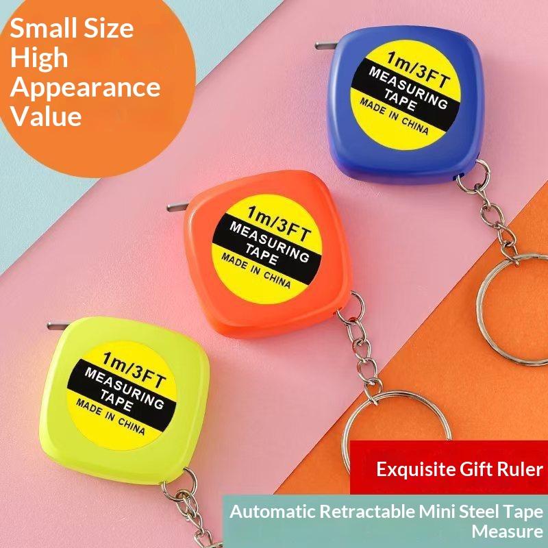 Mini Retractable Measuring Tape 1M 3FT Portable Anti Drop with Keychain for Office Home General Use