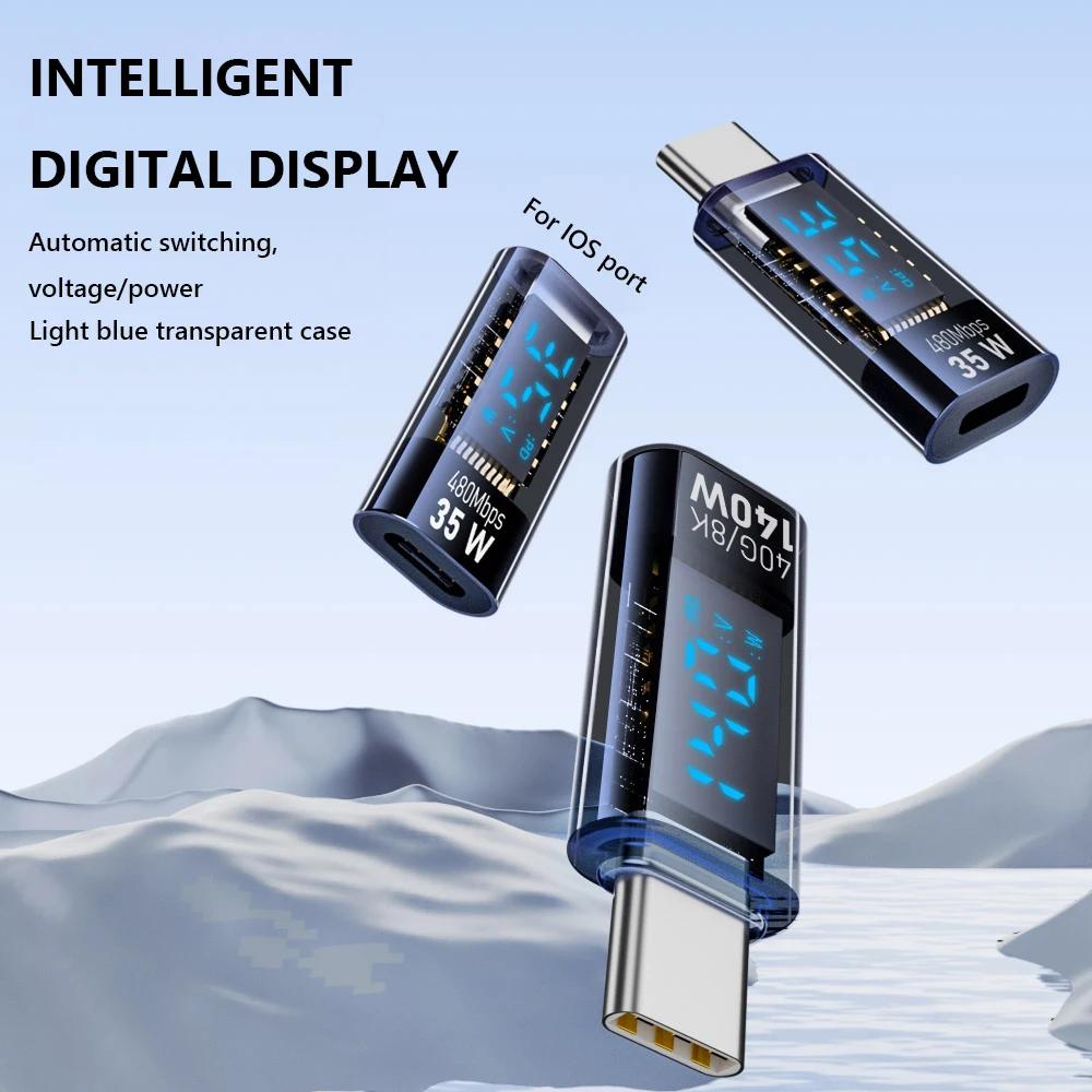 Type C Power Meter Tester PD140W LED Display Fast Charging Cable Adapter USB4.0 40Gbps for iPhone 15 Series/iPad Air/Pro/MacBook