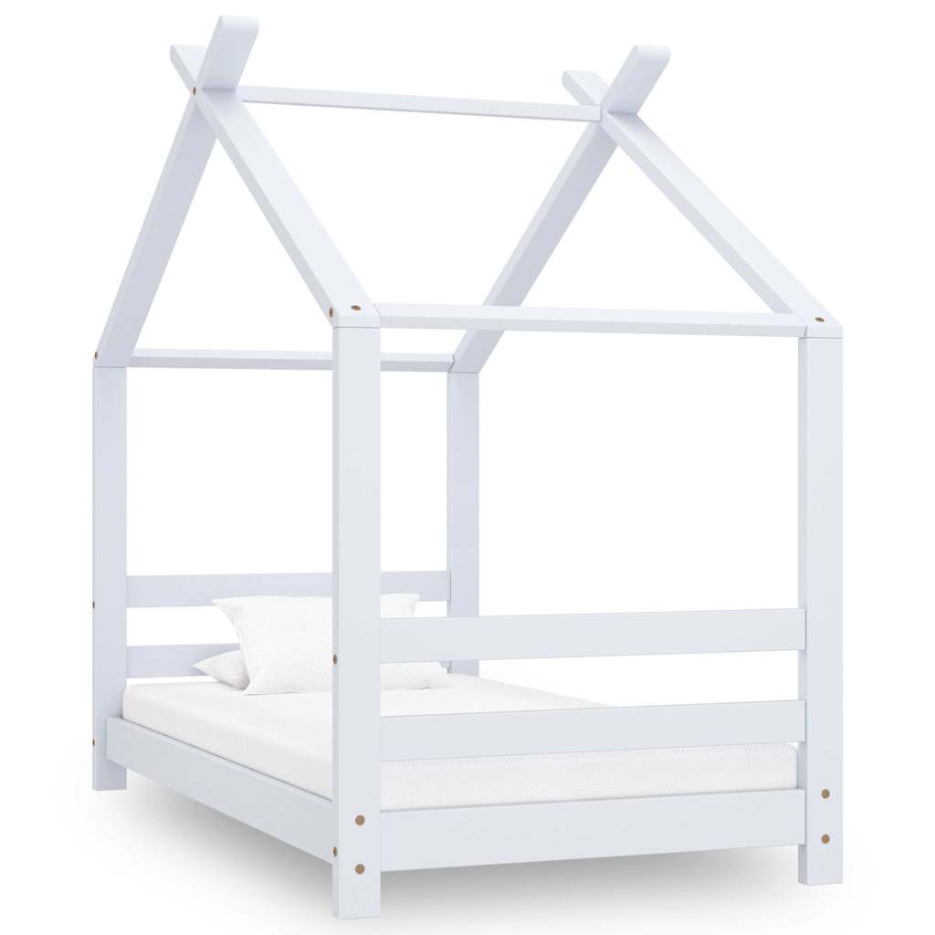 Kids Bed Frame White Solid Pine Wood 70 X 140 Cm