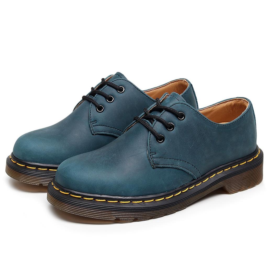 Erste Schicht Low-Top Martin Schuhe Herren Leder Crazy Horse blau große Größe kurze Stiefel runde Spitze Herren- und Damen-Freizeit-Arbeitsschuhe