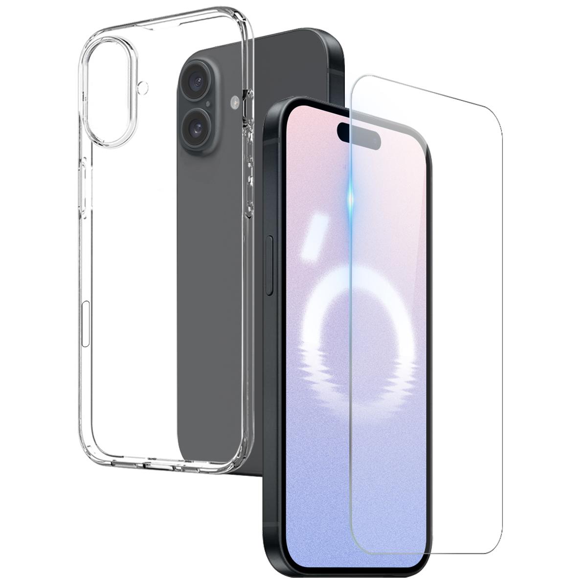 

NORTHJO For iPhone 16 Clear TPU Case + Tempered Glass Screen Protector