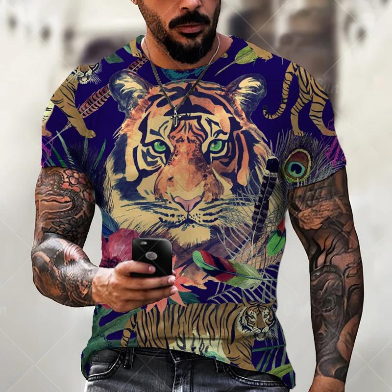 Streetwear Forest Leopard 3D Print T-shirts For Men Summer Harajuku Oversized Vintage O Neck Short Sleeve Oversized Tops