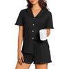 Women Pajama Set Short Sleeve Button Down Top with Ruffle Collar and Matching Shorts Two Piece Sleepwear Loungewear Set