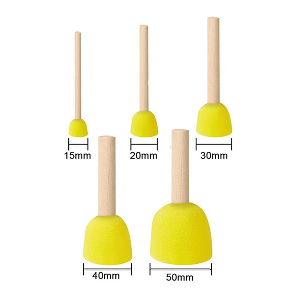 Sponge Brush Set Wooden Handle Round Kids Painting Tool Foam Brush for DIY Acrylic Watercolor Art