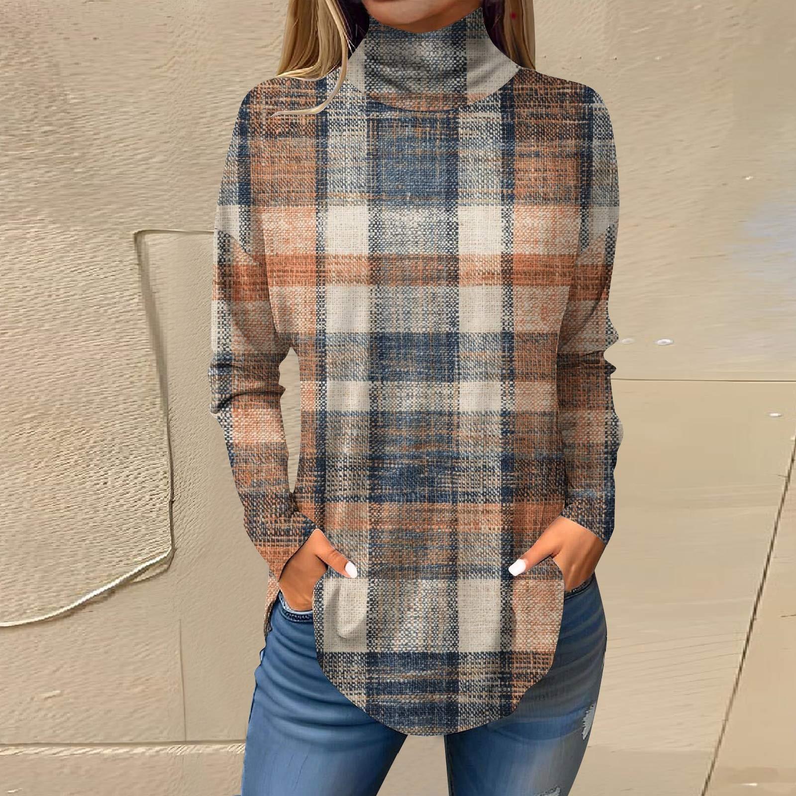 

Футболки для женщин, осенние повседневные рубашки с длинными рукавами, толстовка с винтажным принтом, топ с высоким воротом, пуловер XXXL оранжевый