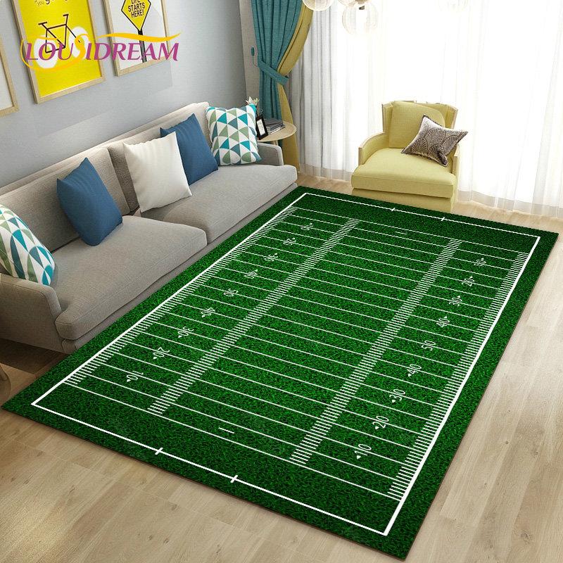 Amerikanisches Footballfeld Rugby Bereichsteppich Groß, Teppich für Wohnzimmer Schlafzimmer Sofa Fußmatte Dekoration, Rutschfeste Bodenmatte 3D