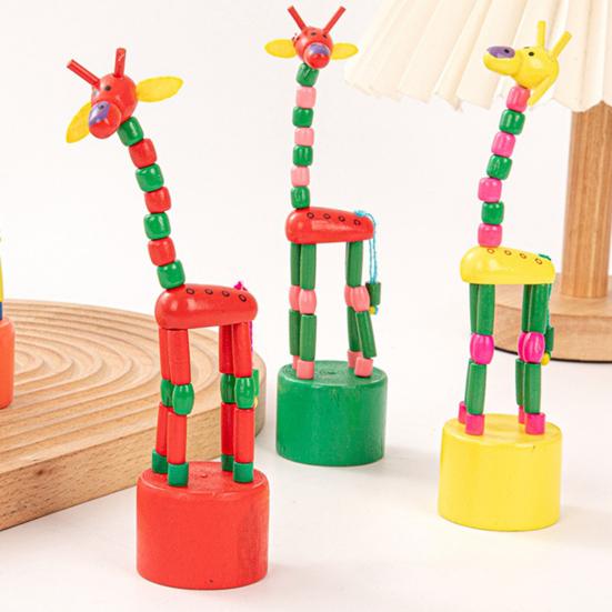 Wooden Dancing Giraffe Toy Elastic Rope Giraffe Puppet Toy Toddlers Boys Girls Educational Press And Swing Animal Toy