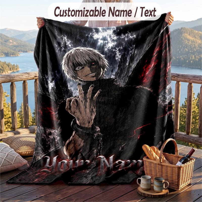 Personalized Flannel Throw Blanket,Tokyo Ghoul Custom Printed Name, Cozy Plush Blanket For Home Use