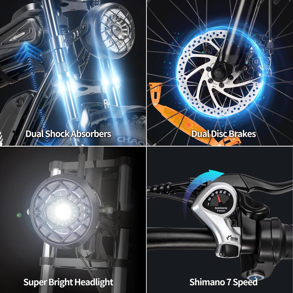 Vélo Électrique YVY 20"Fat Moteur 1000W 48V 15AH Ebike de Ville Autonomie Max 80Km Charge 150Kg Noir C20 Lite