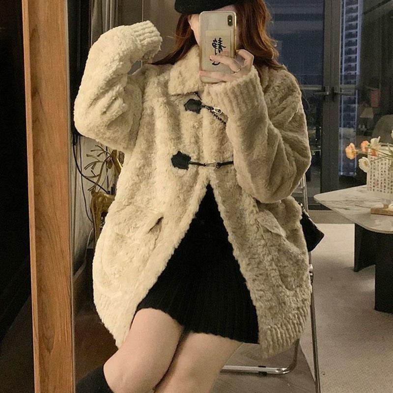 Coat for Women Fleece Thickened Plush Autumn Winter Windbreaker Oversize Casual Jacket