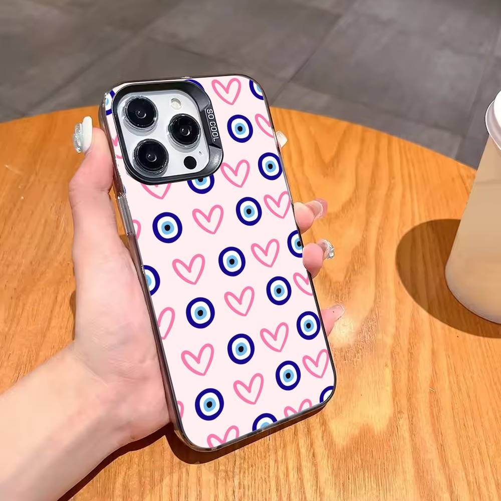 T-Turkish L-Lucky Blue Evil Eye Phone Case For iPhone17 16 15 14 13 12 Pro Max Grey Black Matte Laser Metallic Aurora Funda