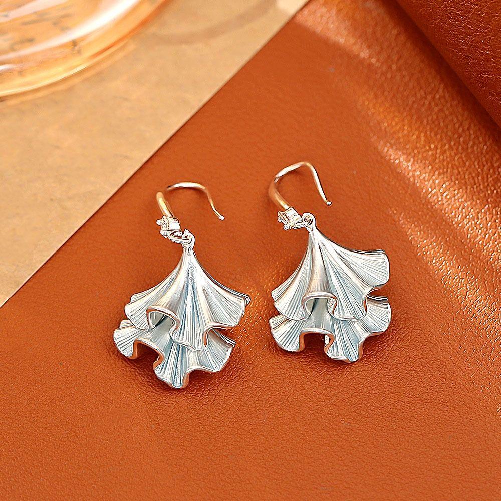 Synthetic Rhinestone Ginkgo Ear Pendant Double-layer Sweet Earrings Jewelry Ginkgo Earrings Party
