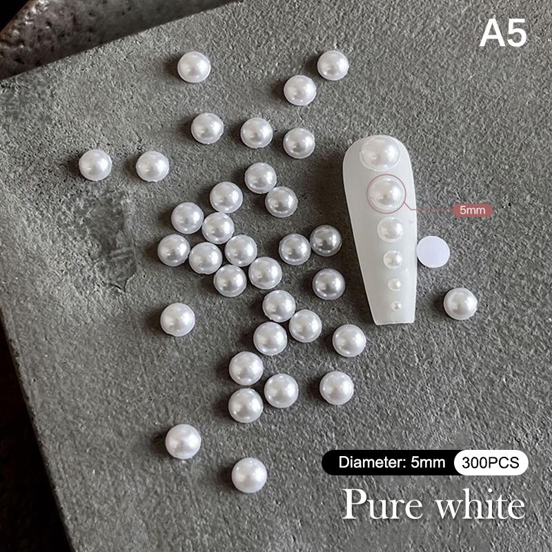 1 Bag Half Round Pearl Nail Charms White Pearls 3D Caviar Beads Manicure Supplies Flatback Pearl Decoration