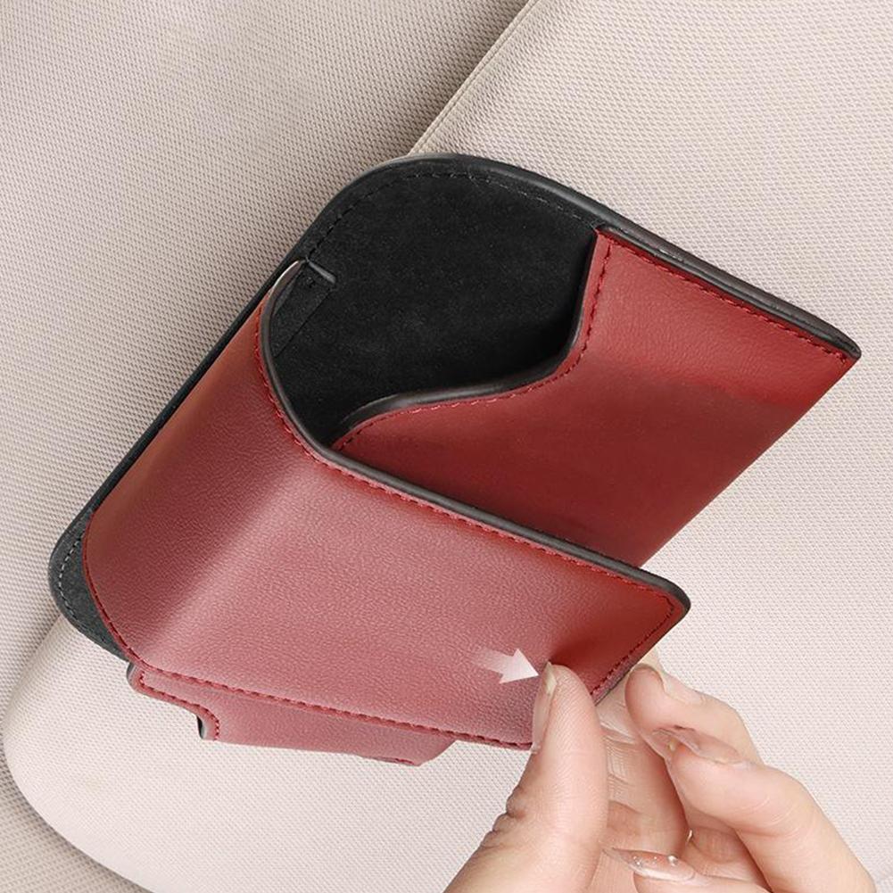 Sunglass Holder for Car Visor, Car Sunglasses Holder PU Leather Eyeglasses Holder Glasses Protective Storage Case Accessories