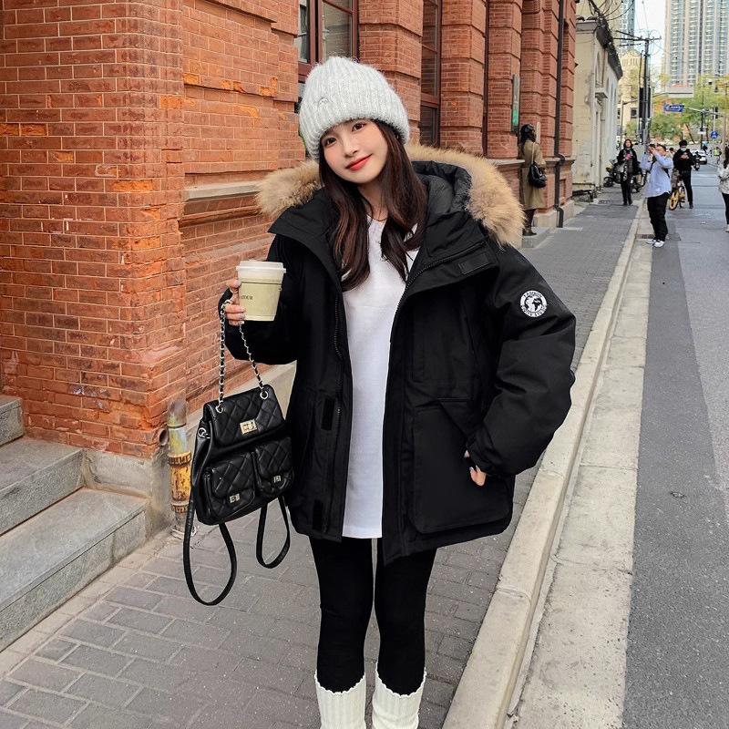 Big fur collar tooling pie overcomes women's 2025 winter down jacket women's short thickened casual student jacket tide