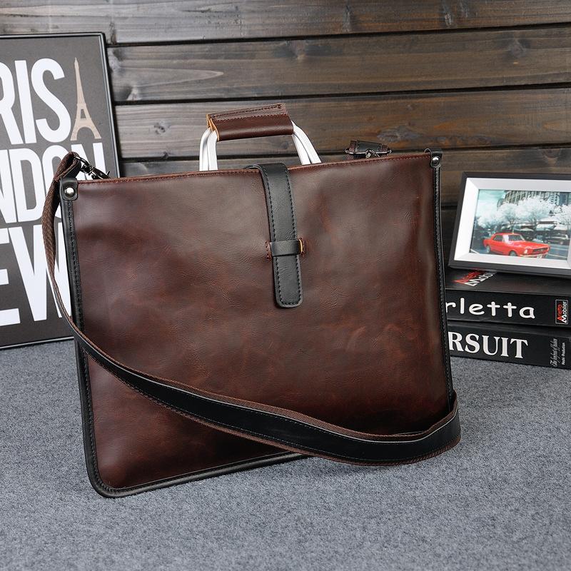 Men's Casual One-shoulder Messenger Trendy Bag Crazy Horse Leather Men's Bag Retro Handbag Simple Atmosphere File Bag