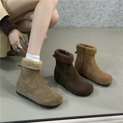 Women's Fashionable Fuzzy-Trimmed Winter Boots with Soft Soles Warm Fleece-Lined Snow Boots Non-Slip Casual Sports Boots