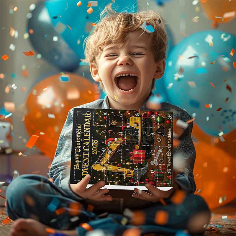 Heavy Equipment Advent Calendar 2025, 24 Days Christmas Countdown Calendar, 24 Die-Cast Machines, Mini Excavator Ornaments