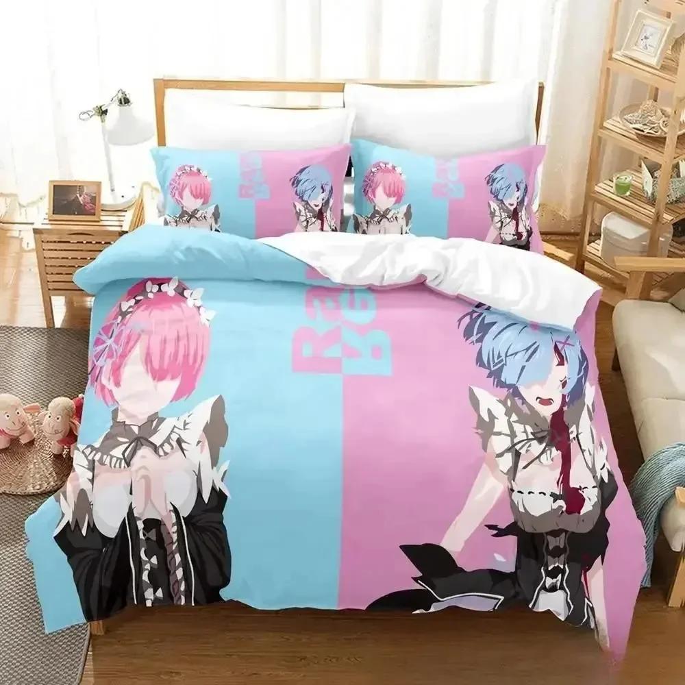 Comforter 3D Anime Re Zero Rem Ram Emilia Bedding Set Bed Set Comforter King Queen Size Boys Adult