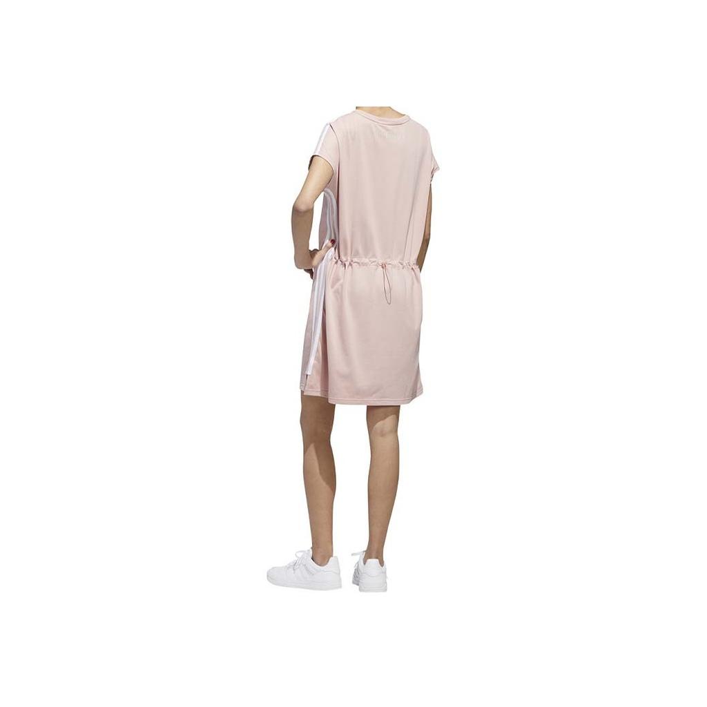 Adidas Neo Solid Color Striped Short Fitted Casual Sports Comfortable Breathable Round Neck Short Sleeve Dress Women Dresses Vibrant-Pink GK1503
