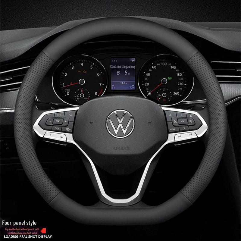 Volkswagen Steering Wheel Cover: Genuine Leather, Sweat-Absorbent, Universal Fit, Non-Slip, for Lavida, Sagitar, Magotan, Tayron, CC, T-Roc, Tiguan