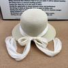 Hepburn style retro straw woven big brim sun hat women's chiffon streamer sunscreen hat travel photo show face small sun hat