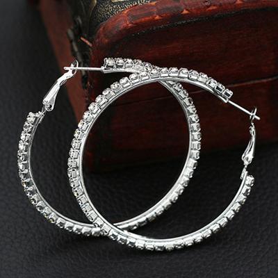 1 Pair Cirle Earrings Rhinestone Decor Jewelry Alloy Women Big Hoop Earrings for Birthday Pary