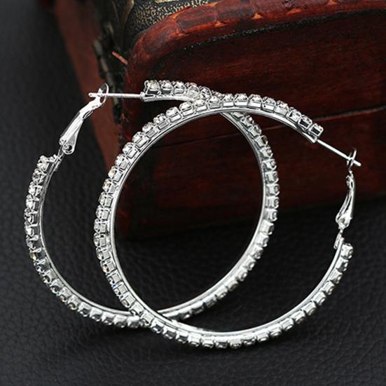 1 Pair Cirle Earrings Rhinestone Decor Jewelry Alloy Women Big Hoop Earrings for Birthday Pary