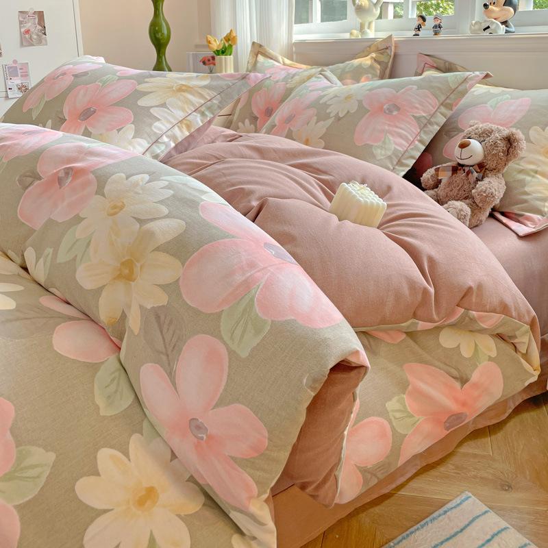 Category A 100% Cotton Brushed Four-Piece Bedding Set, Duvet Cover, Pure Cotton, Spring and Autumn Thickened Bedding