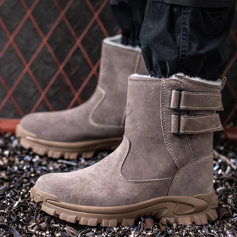 Bottes de sécurité d'hiver pour hommes Chaussures Bottes de travail anti-perforation Chaussures à embout en acier Bottes de neige chaudes en peluche Chaussures indestructibles