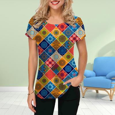 Fashion Women Block Print T Shirt Funny Casual O-neck Short Sleeves T-shirt Summer Female Tee Shirt