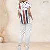 Women Plus Size V Neck Short Sleeve Scrub Set Retro American Flag Star Stripe Print Nurse Uniform Set