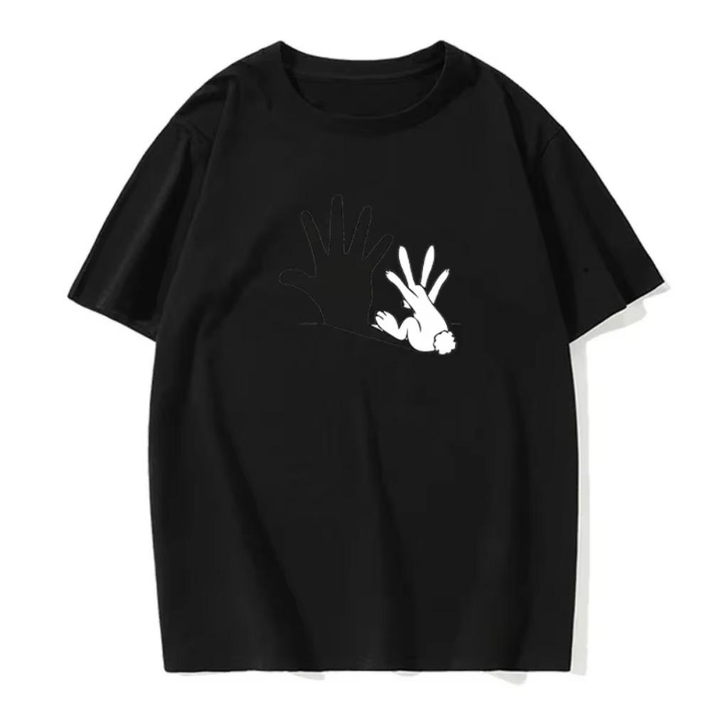 Funny Bunny Print T-shirt for You Men's European Size Round Neck Fashionable Short-sleeved Summer Top Casual Versatile T-shirt