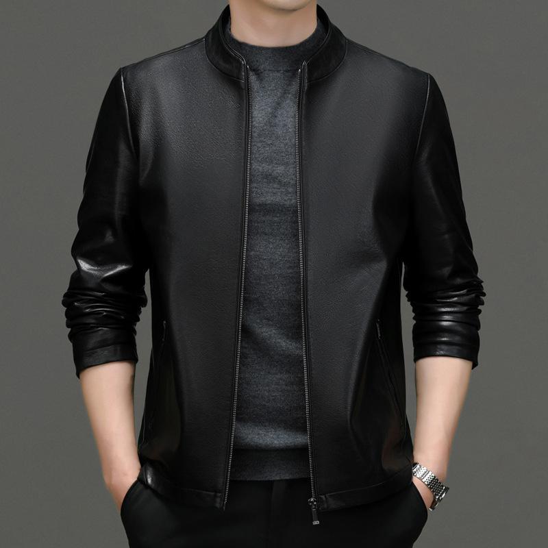 Shop Haining Leather Jacket Men's Jacket Short PU Leather Business Lapel Autumn Clothing Middle-aged Dad Leather Jacket