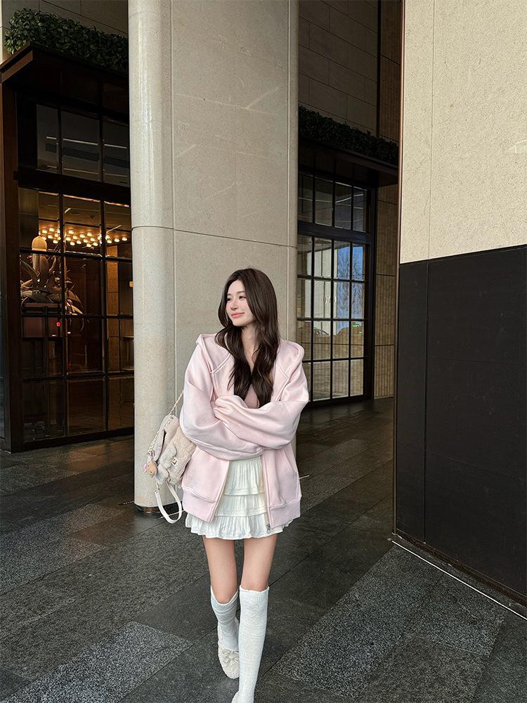 Hongshan Women's High-End European Style Loose Hoodie Cardigan for Spring/Autumn