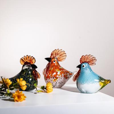 High-grade Glass Cock Ornaments Light Luxury Niche Office Desktop Decoration Creative Crystal Glass High Sense Crafts Decoration