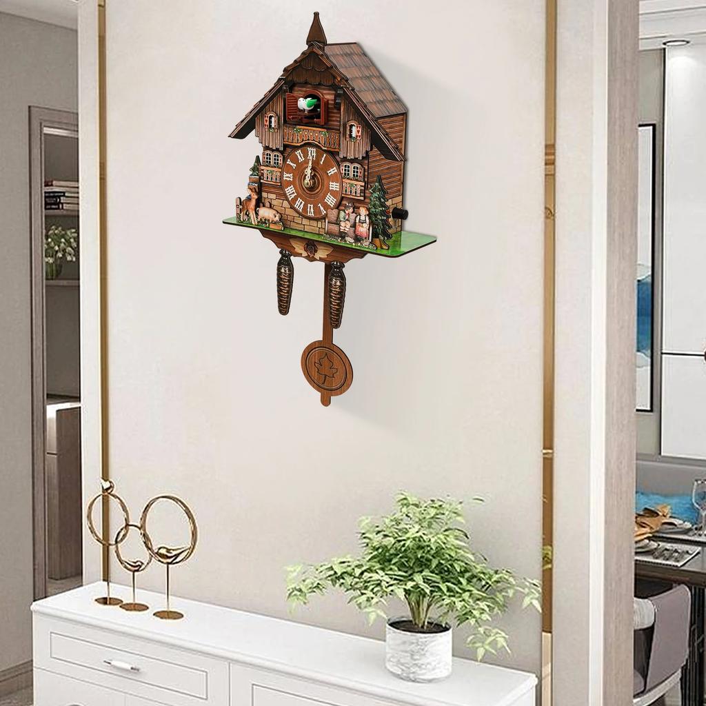 Wooden Cuckoo Clock Multi-Colored Decor,Modern House-Shaped Wall Clock for Home & Office - Battery Powered,Auto-Chime 7:00-21:00