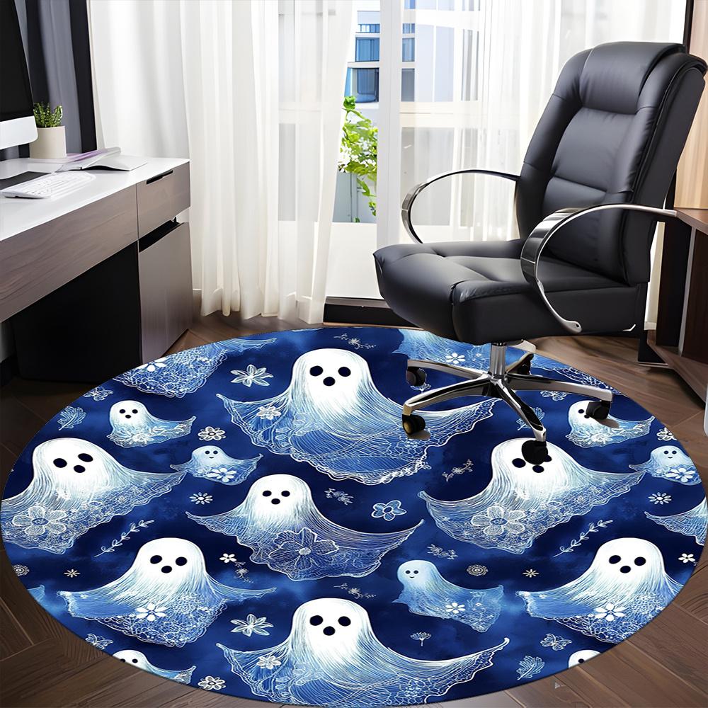 1pc Ghost Floral Office Round Area Rug, Indoor Mat Suitable ForOffice, Under Office Chairs Bedroom Living Room Home Decor, Room Decot102