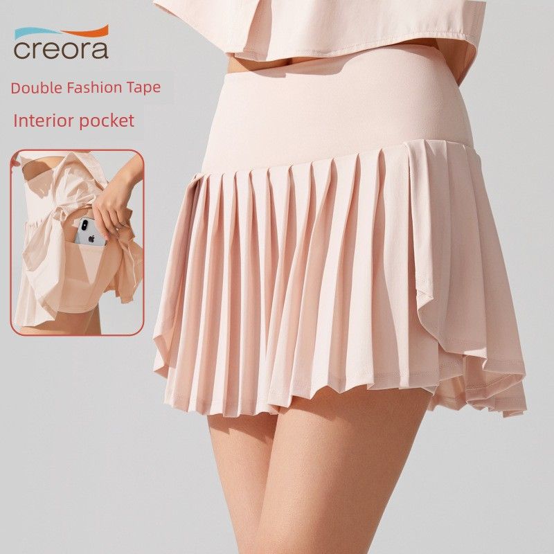 Export Pleated Sports Skirt High Waist Lining Pocket Fashion Tape Badminton Skirt Build Yoga Running Tennis Skirt