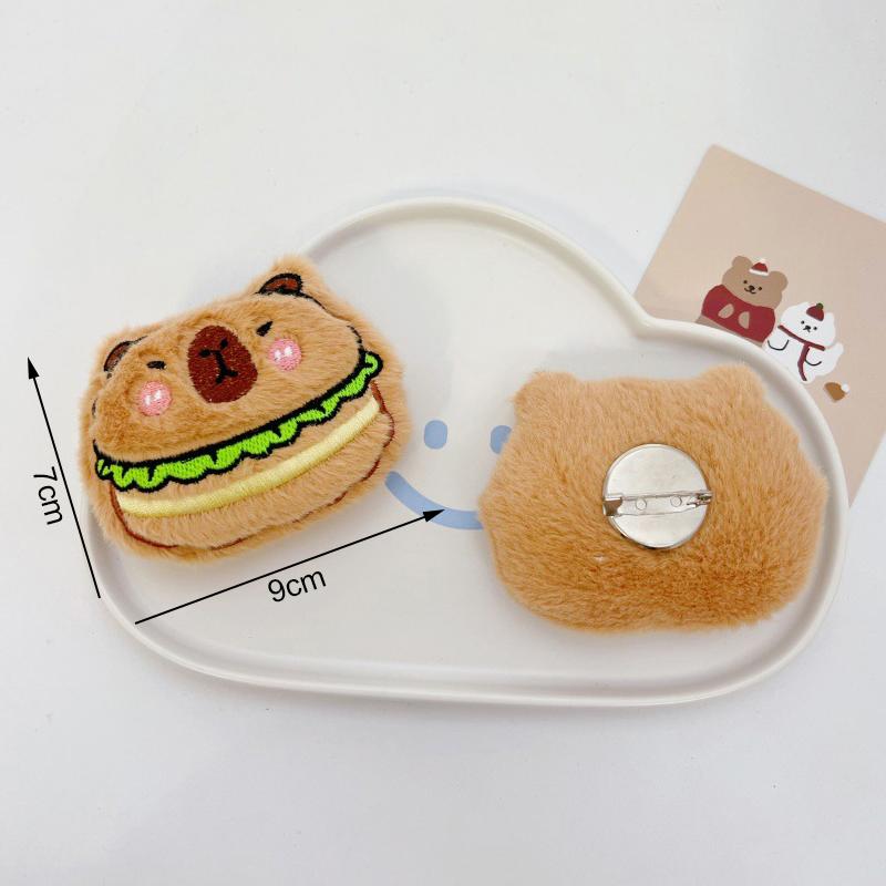 Cute Capybara Animal Plush Doll Brooch Fluffy Soft Stuffed Clothes Badge Pins Backpacks Decoration Accessories