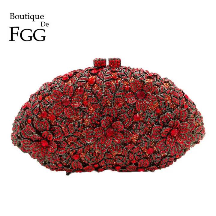 

Boutique De FGG (in stock) Dazzling Flower Crystal Clutch Evening Purse Bag Women Formal Dinner Handbag Wedding Bridal Purse Mini Size