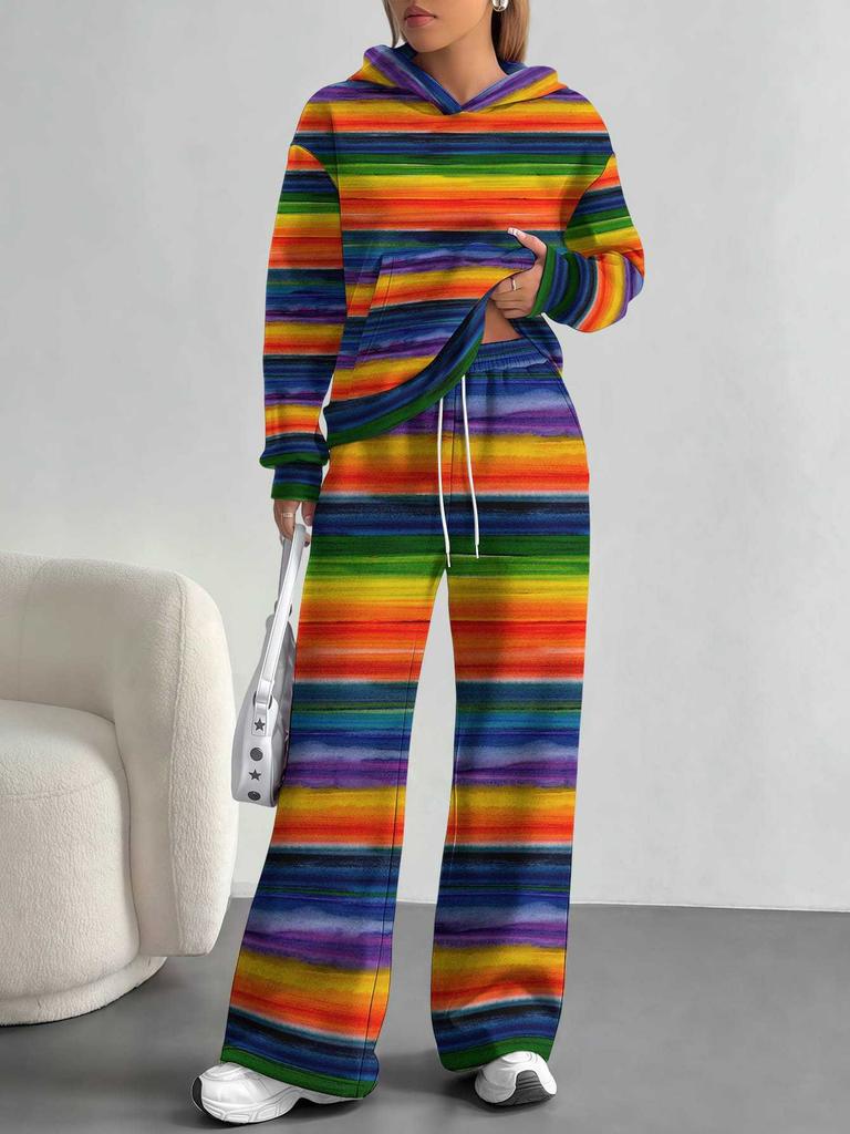 Gradual Change European And American Autumn And Winter Casual Long-Sleeved Suit Women'S Hooded Sweater Trousers Two-Piece Set