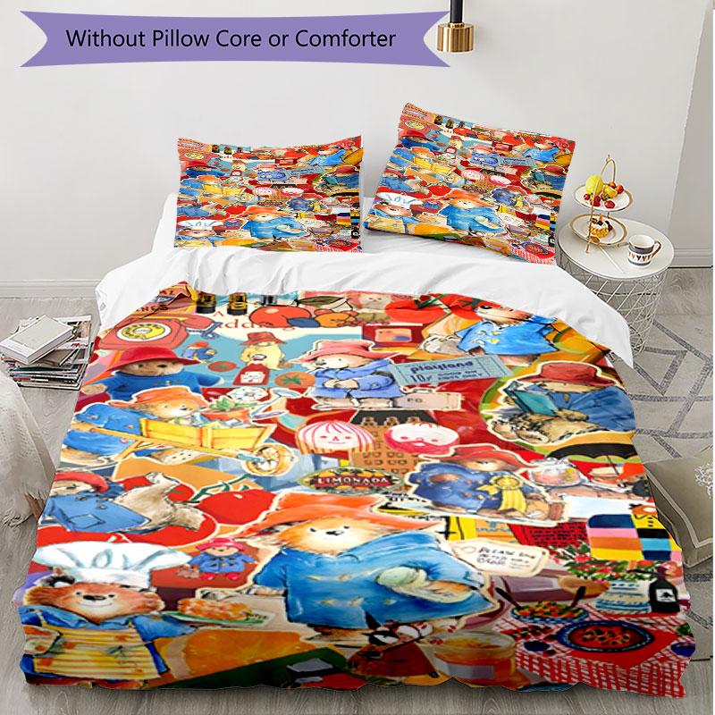 3pcs Duvet Cover Set (1*Duvet Cover + 2*Pillowcase, Without Core), Paddington Bear Print Soft All‑Season Bedding Set, Home Bedroom Decor Gift
