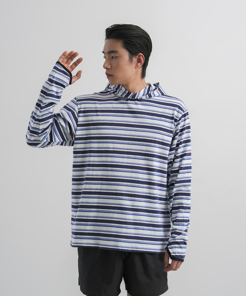 Circular Type Striped Hoodie (Sky Blue)