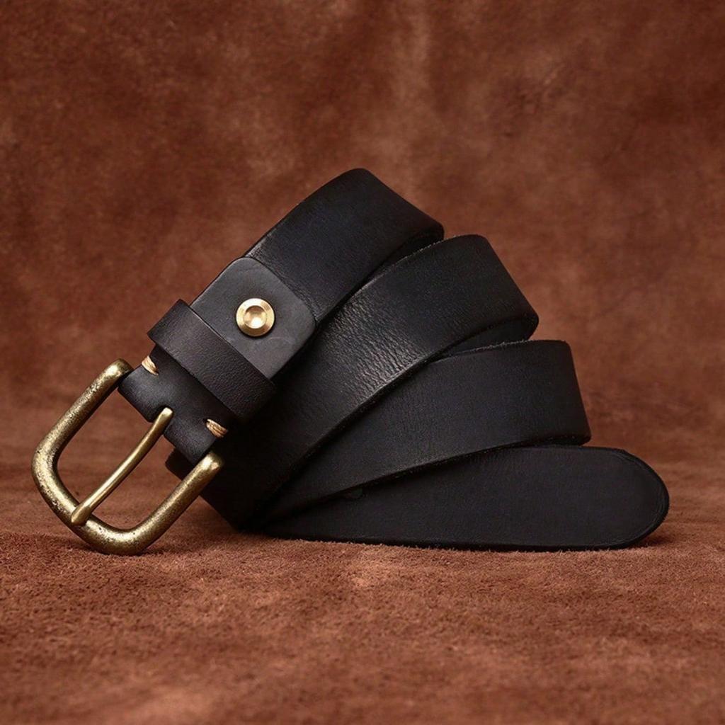Retro Distressed Top Layer Cowhide Belt for Men, Genuine Leather Needle Buckle Casual Jeans Belt for Men