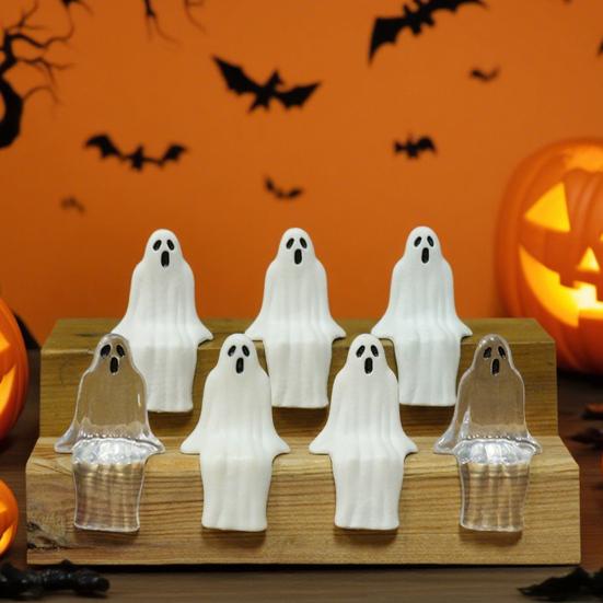 20 Pcs Mini Ghost Ornaments Sitting Ghost Miniatures Halloween Screaming or Smiling Ghost Decorations for Flower Pot Bookshelf Windowsill Edge